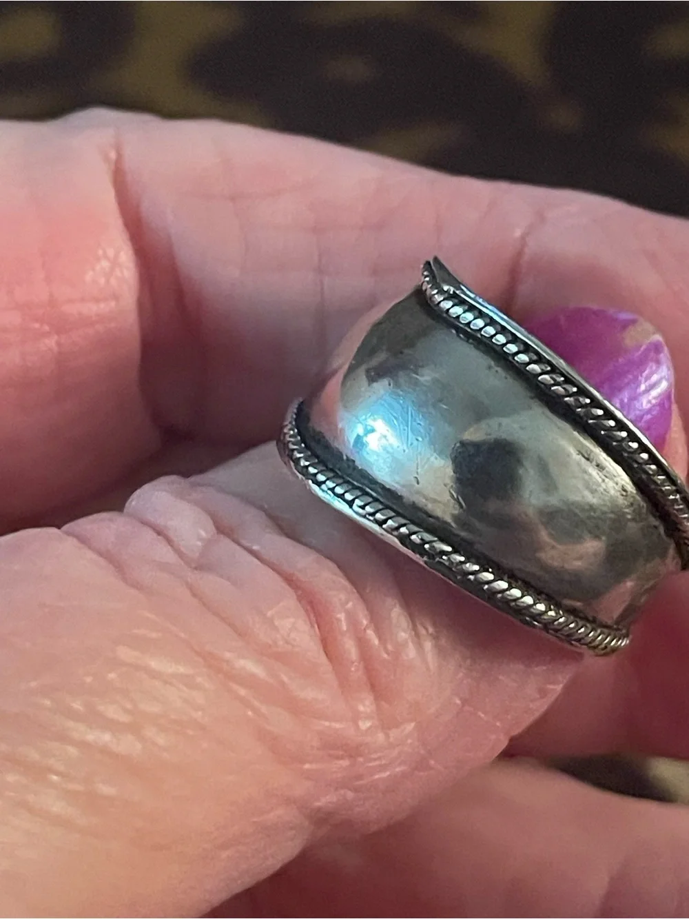 Sterling Silver Rope-Edge Wide Band Ring - Silver 925  NF Thailand Sz 8.5